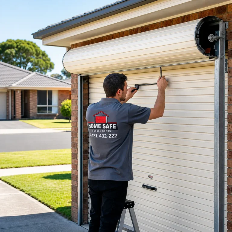 Garage door technician working on roller garage door in werribee