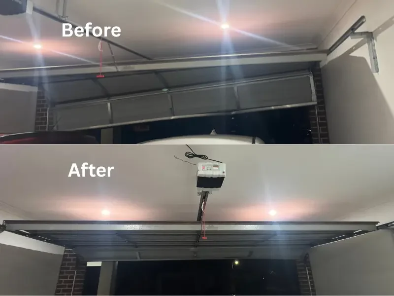 garage door got off track in the before photo and in the after photo, the garage was repaired to balance in track in hoppers crossing.