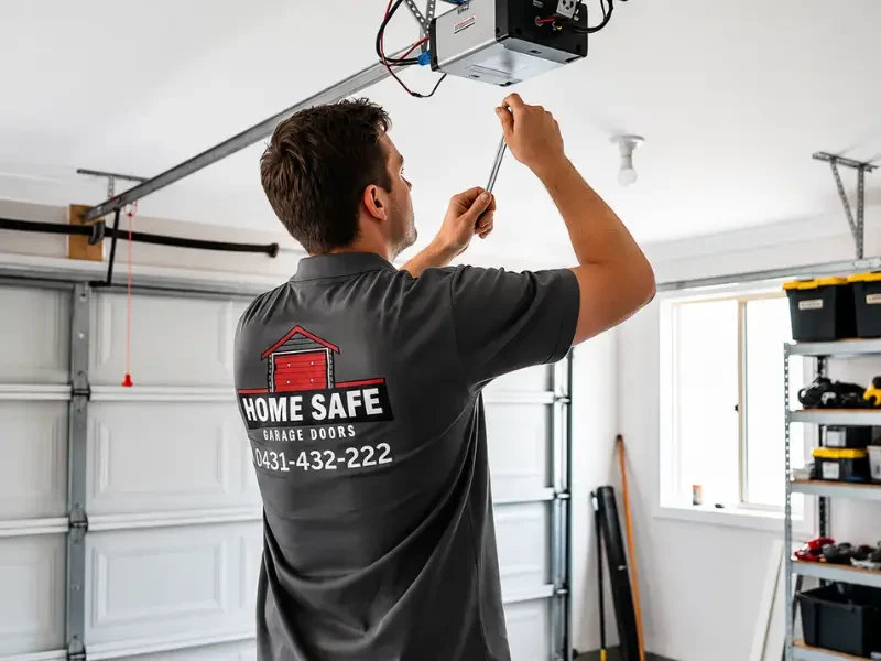 HomeSafe Garage Door technician working on garage door motor