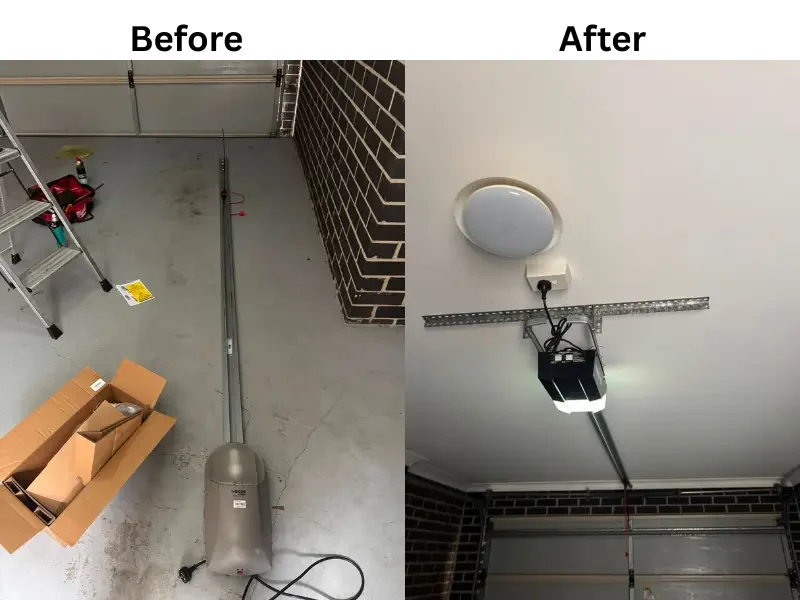 this is the before anf after image of a motor replacement job carried in point cook by HomeSafe Garage Doors